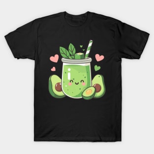 Kawaii Avocado Smoothie Drink with Avocado and Hearts | Kawaii Food Art T-Shirt